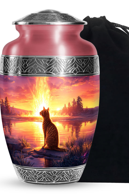 Orange Cat Funeral Urn - Beautiful Sunset Scene Urn For Ashes