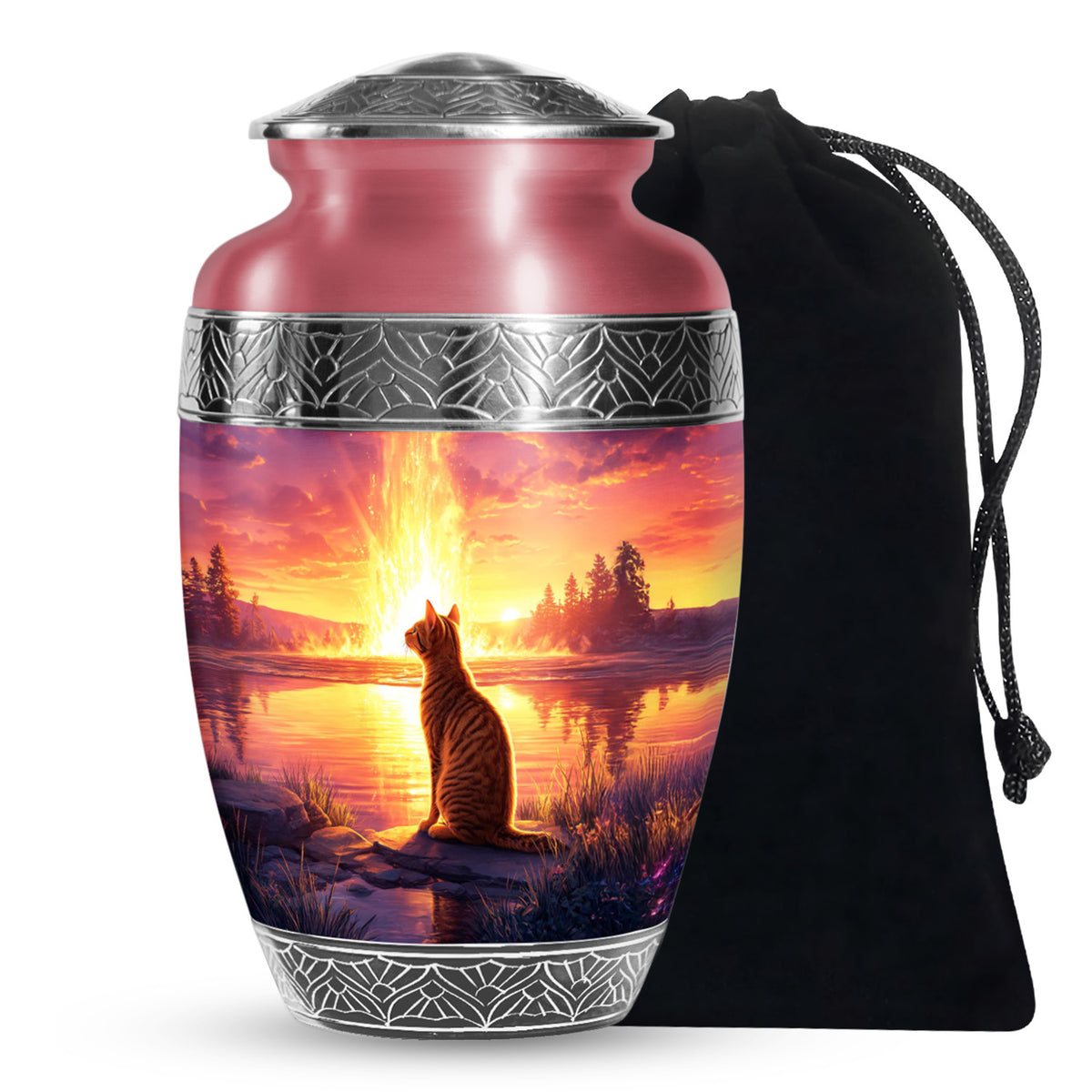 Orange Cat Funeral Urn - Beautiful Sunset Scene Urn For Ashes