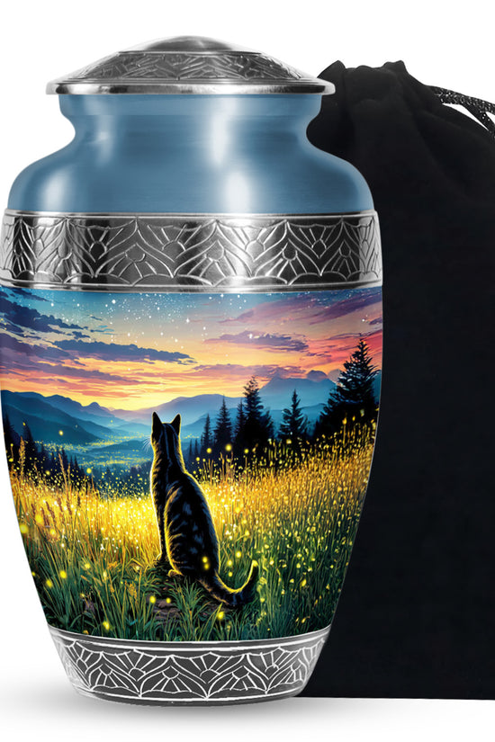 Black Cat Memorial Urn - Sunset Mountain Cremation Urn For Cat Ashes