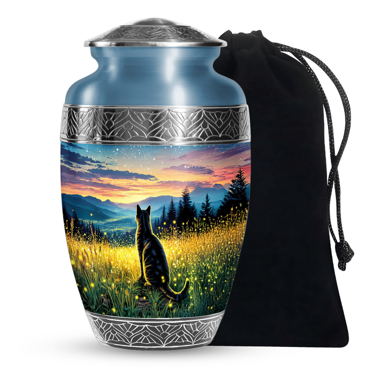 Black Cat Memorial Urn - Sunset Mountain Cremation Urn For Cat Ashes