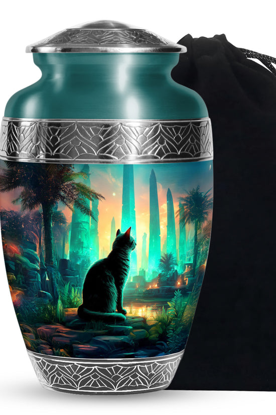 Mystic Cat Temple Funeral Urn - Decorative Aluminium Urn For Cat Ashes