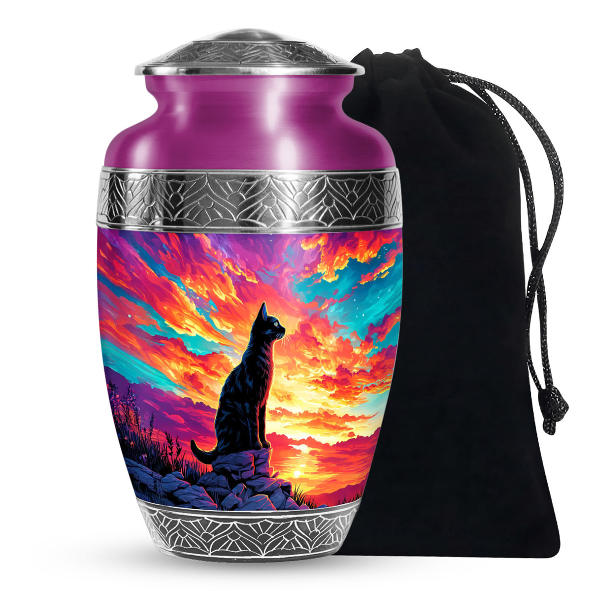 Black Cat Cremation Urn - Artistic Funeral Urn For Pet Ashes