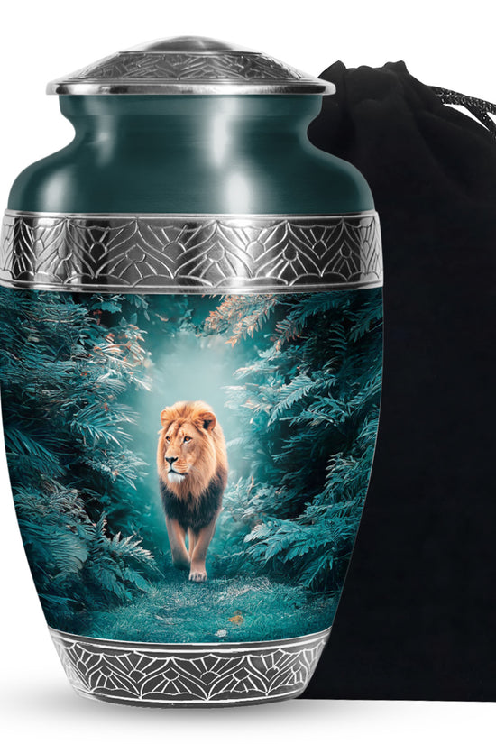 Forest Lion Memorial Urn - Wildlife Cremation Urn For Dad