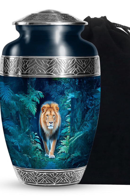 Black Lion Funeral Urn - Jungle Tribute Cremation Urn For Human Ashes