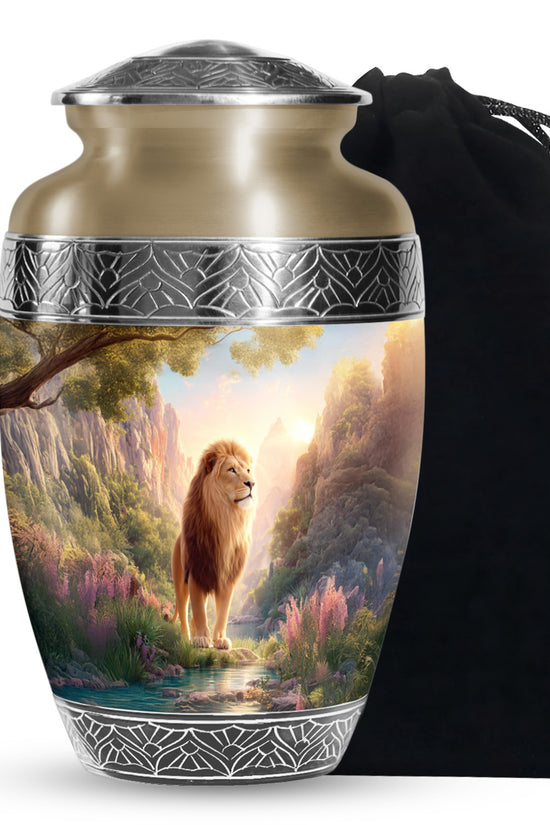 Lion Guardian Memorial Urn - Nature Landscape Cremation Urn For Dad