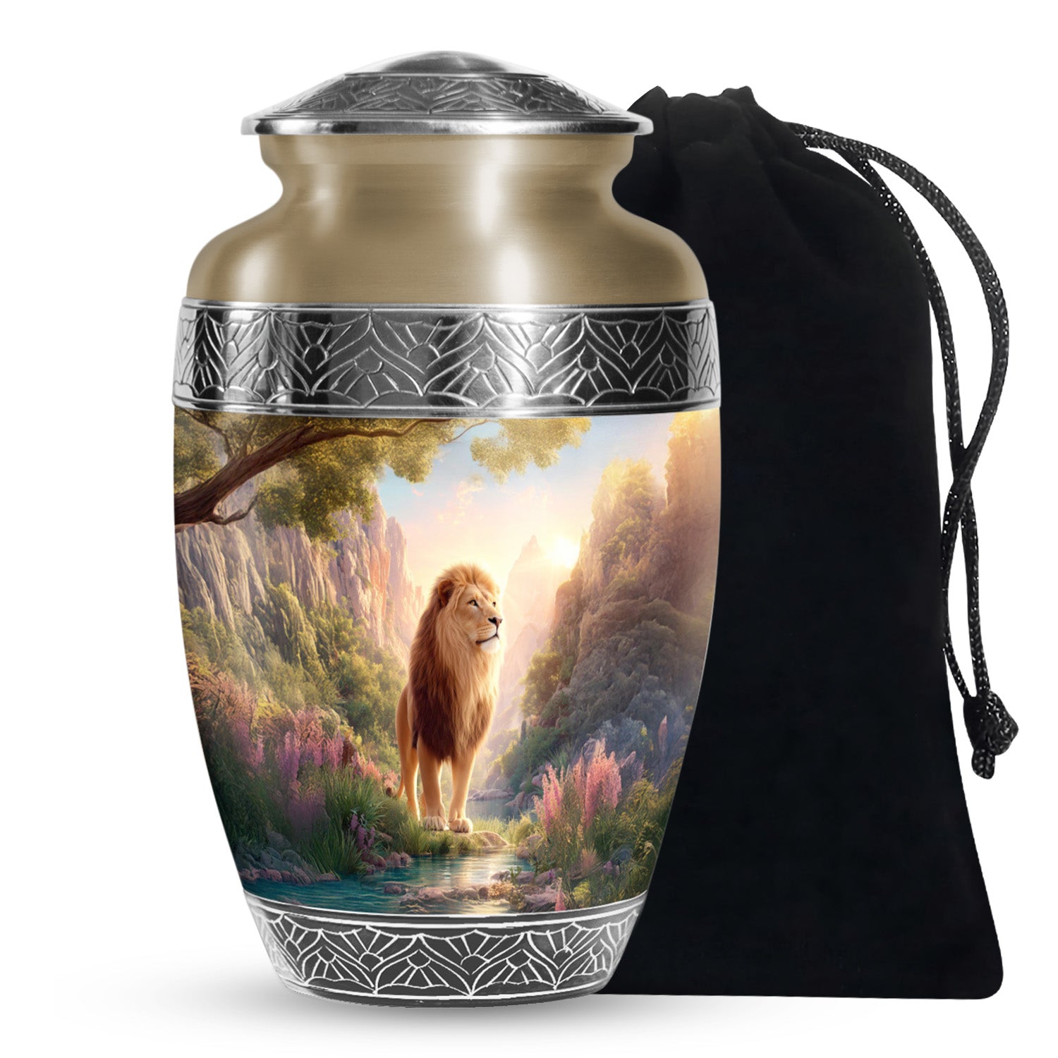 Lion Guardian Memorial Urn - Nature Landscape Cremation Urn For Dad