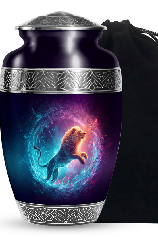 Divine Lion Energy Funeral Urn - Aluminium Cremation Urn For Ashes