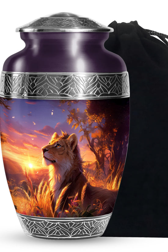 Lion Themed Memorial Urn - Sunset Tribute Memorial Urn For Human Ashes