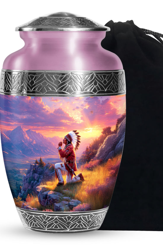 Native American Prayer Cremation Urn - Sunset Funeral For Burial