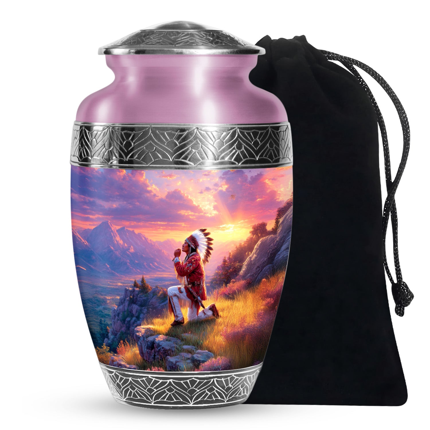 Native American Prayer Cremation Urn - Sunset Funeral For Burial