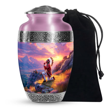 Native American Prayer Cremation Urn - Sunset Funeral For Burial