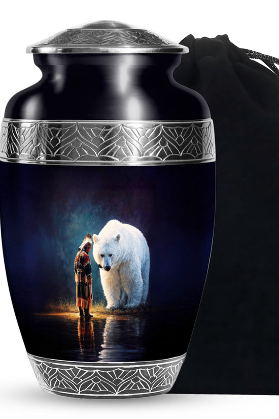 Native American Burial Urn - White Bear Spirit Memorial For Human Ashes