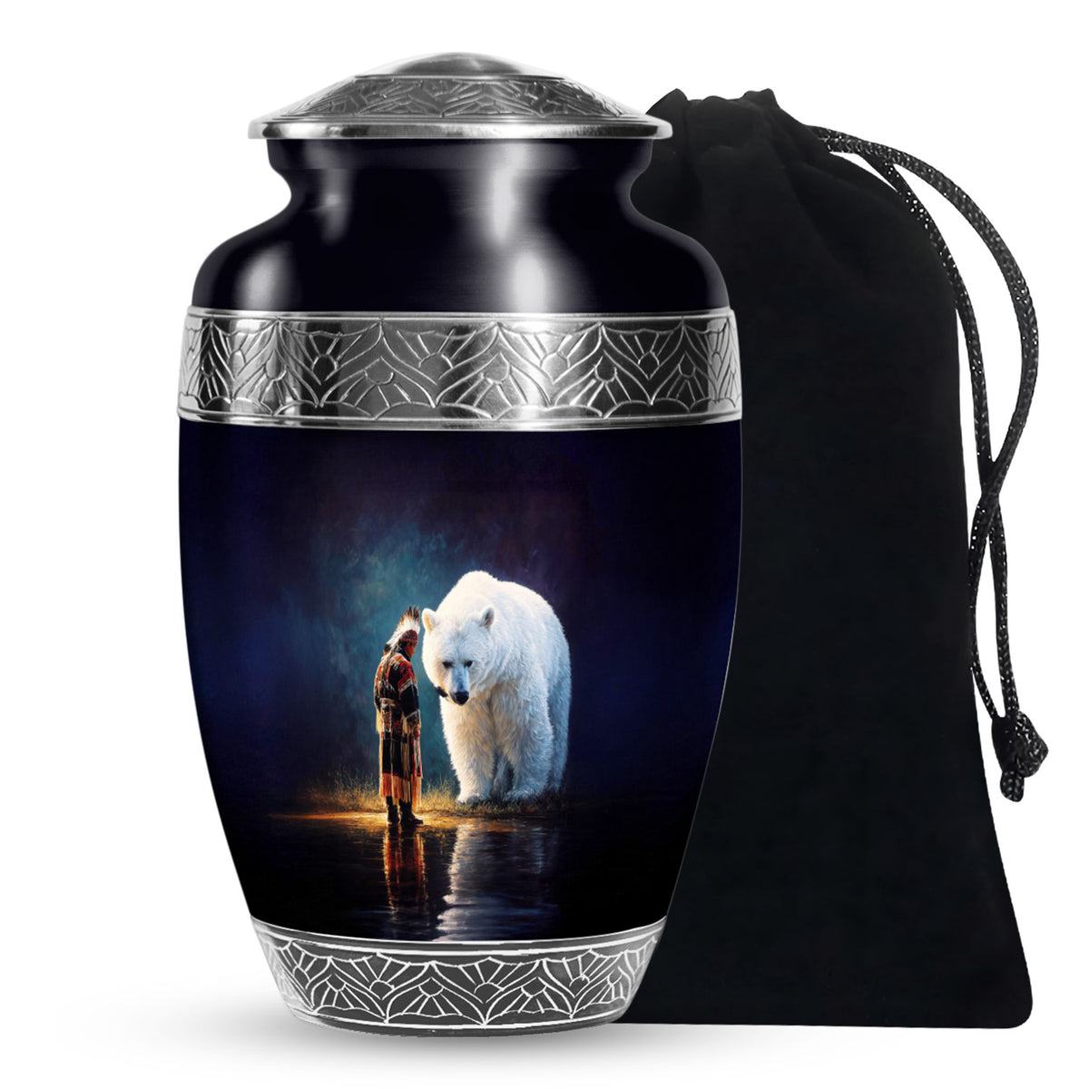 Native American Burial Urn - White Bear Spirit Memorial For Human Ashes