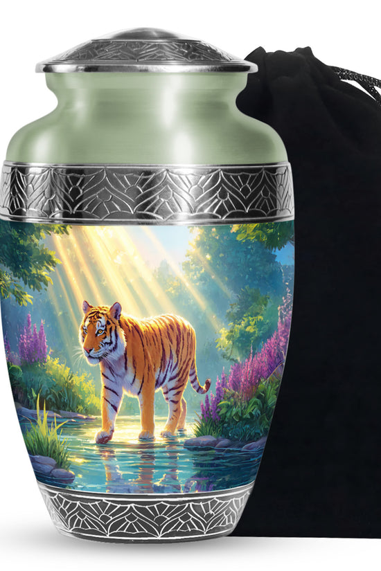 Majestic Tiger Cremation Urn - Wildlife River Scene Memorial Urn For Adult Ashes
