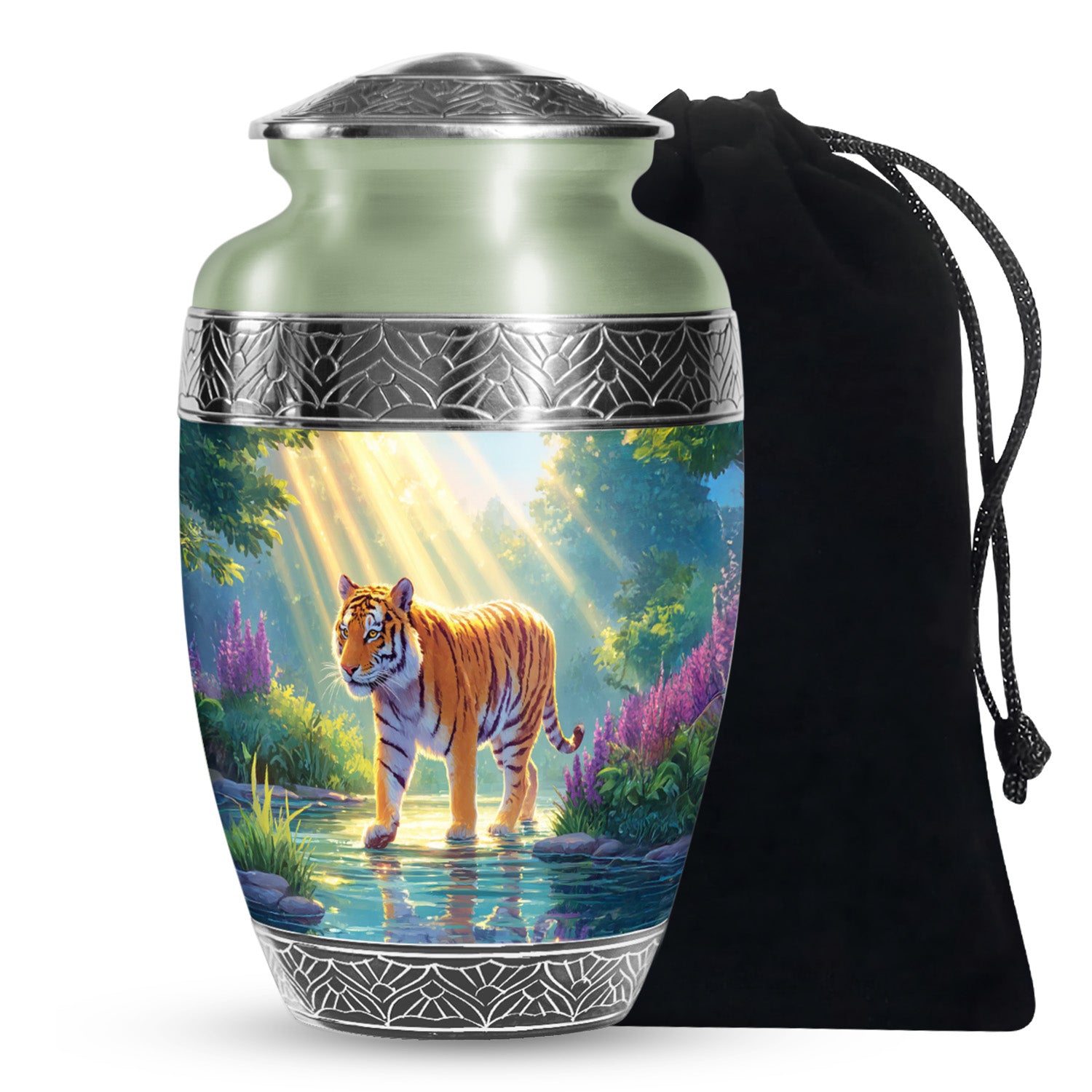 Majestic Tiger Cremation Urn - Wildlife River Scene Memorial Urn For Adult Ashes