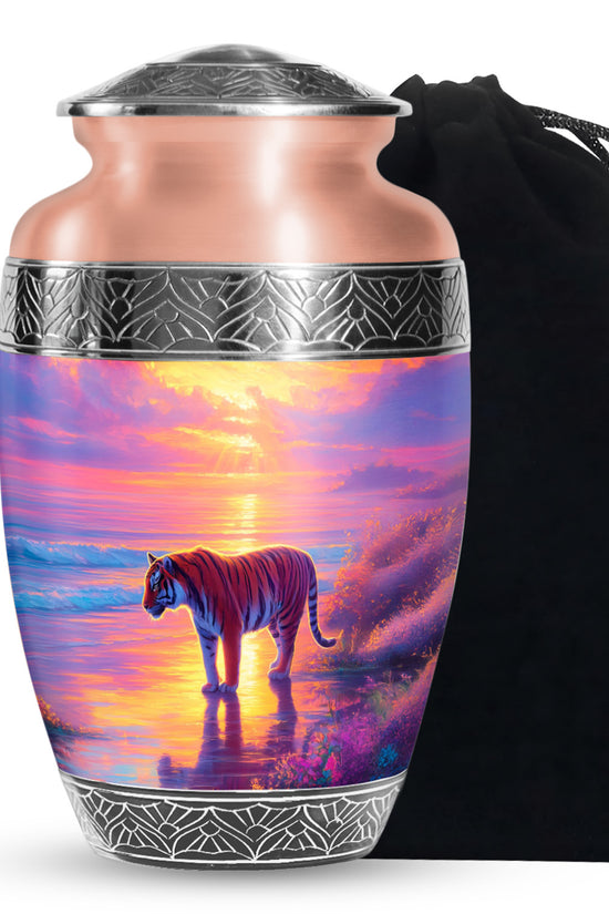 Tiger Themed Memorial Urn - Sunset Scene Cremation Urn For Adult Ashes