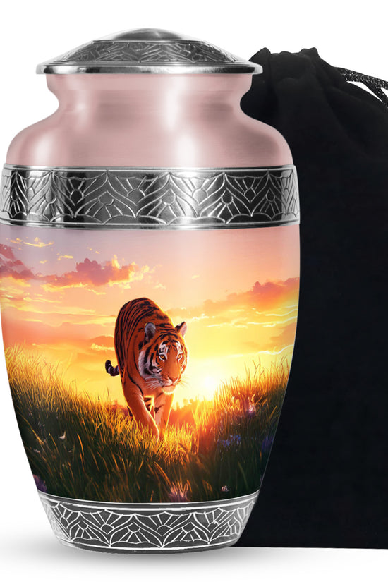 Tiger Themed Cremation Urn For Ashes - Nature Scene Memorial Urn