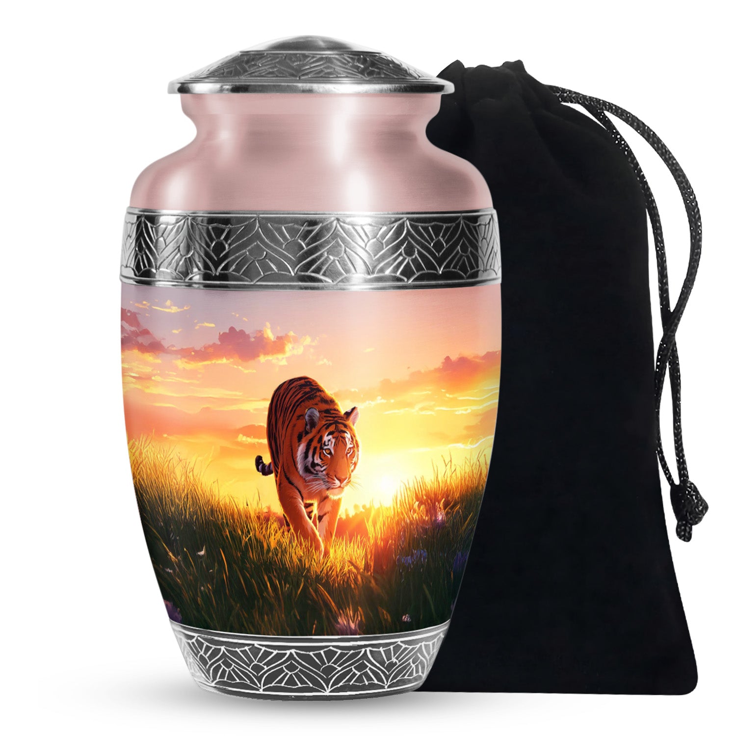 Tiger Themed Cremation Urn For Ashes - Nature Scene Memorial Urn