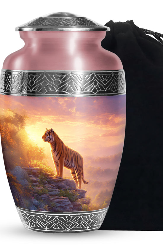 Decorative Tiger Funeral Urn - Mountain Landscape Cremation Urn For Ashes