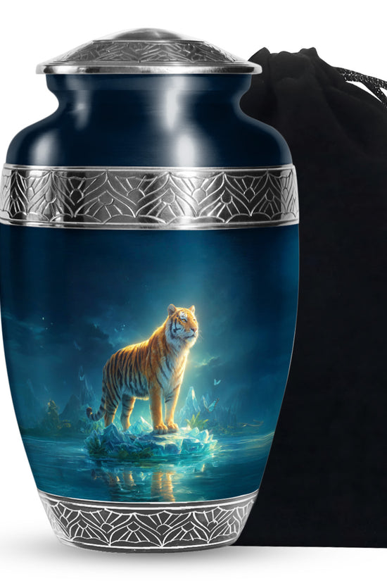 Mystical Tiger Funeral Urn - Blue Crystal Memorial Urn For Adult Ashes