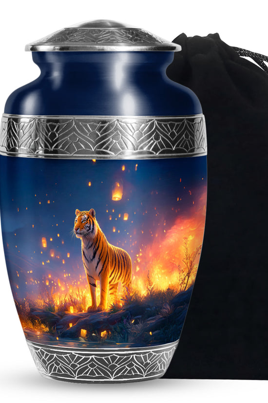 Mountain Tiger Memorial Urn - Beautiful Night Blue Funeral Urn For Humans