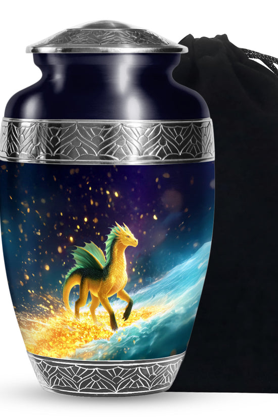 Golden Dragon Cremation Urn - Fantasy Memorial Urn For Human Ashes