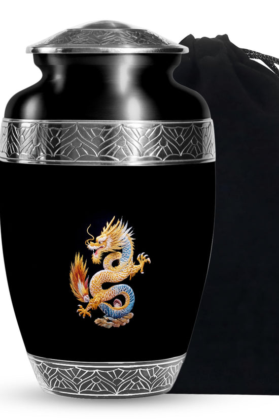 Dragon Theme Cremation Urn - Black Aluminium Memorial Urn For Human Ashes
