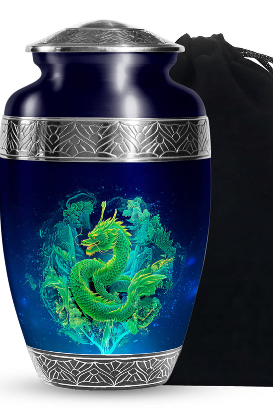 Green Dragon Memorial Urn - Neon Funeral Urn For Adult Ashes