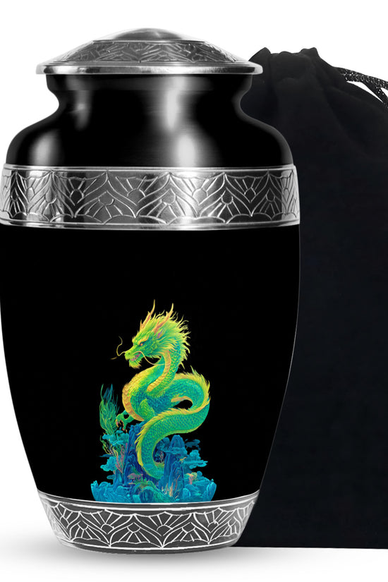 Green Dragon Cremation Urn - Black Memorial Urn For Loved Ones
