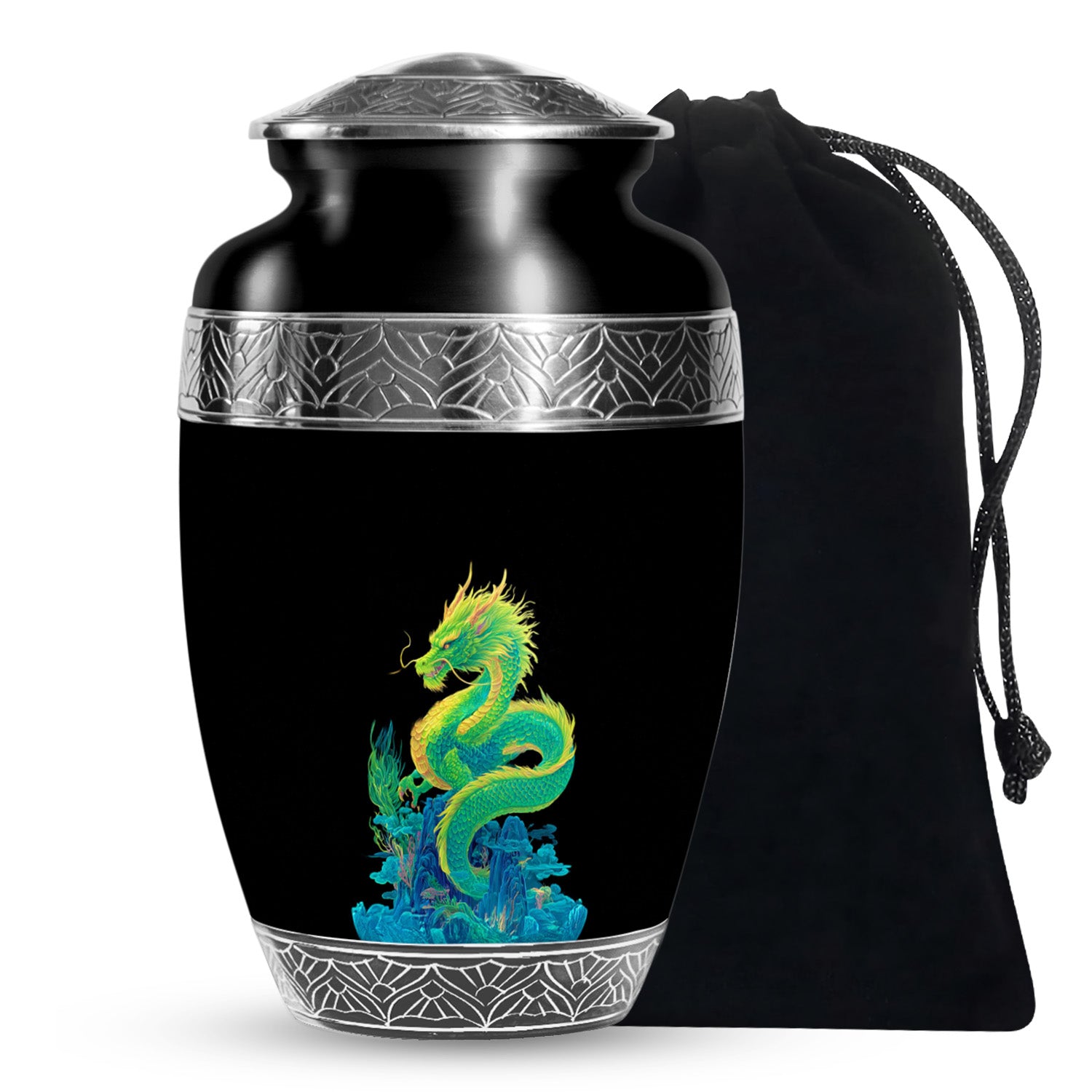 Green Dragon Cremation Urn - Black Memorial Urn For Loved Ones