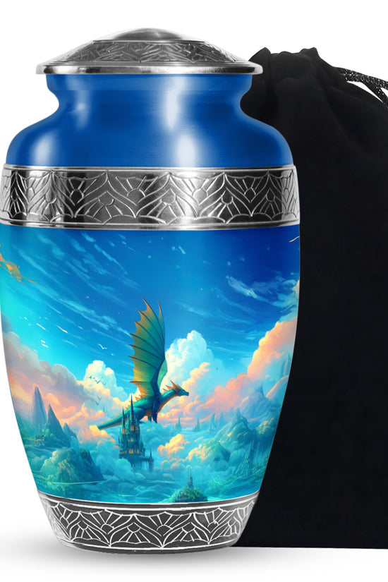 Unique Dragon Memorial Urn - Castle Scene Cremation Urn For Burial