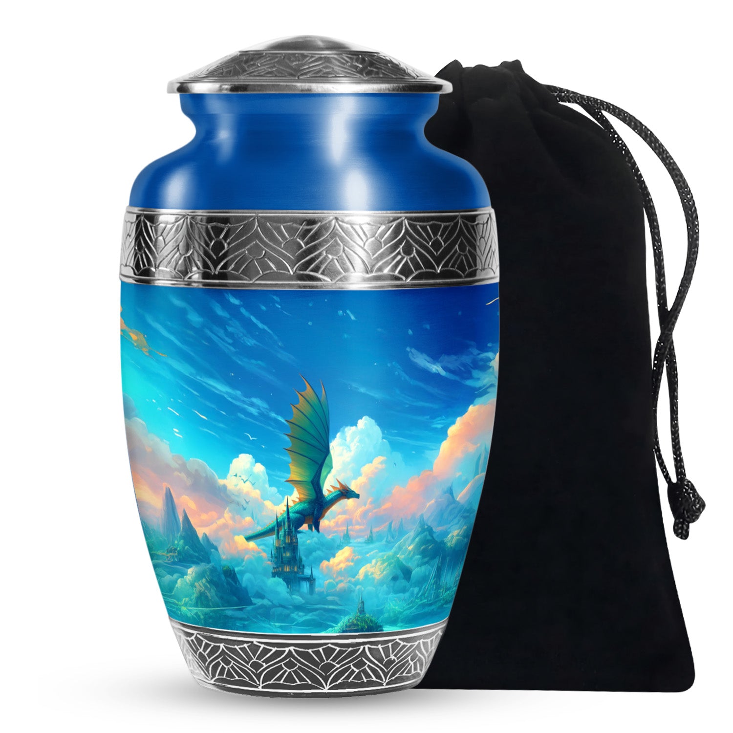 Unique Dragon Memorial Urn - Castle Scene Cremation Urn For Burial