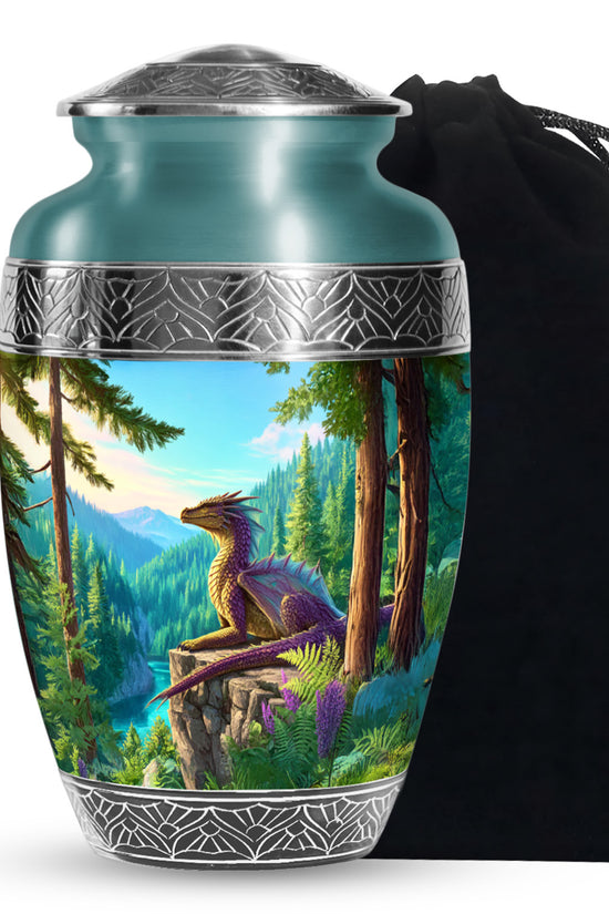 Fantasy Dragon Funeral Urn - Forest Landscape Memorial Urn For Ashes