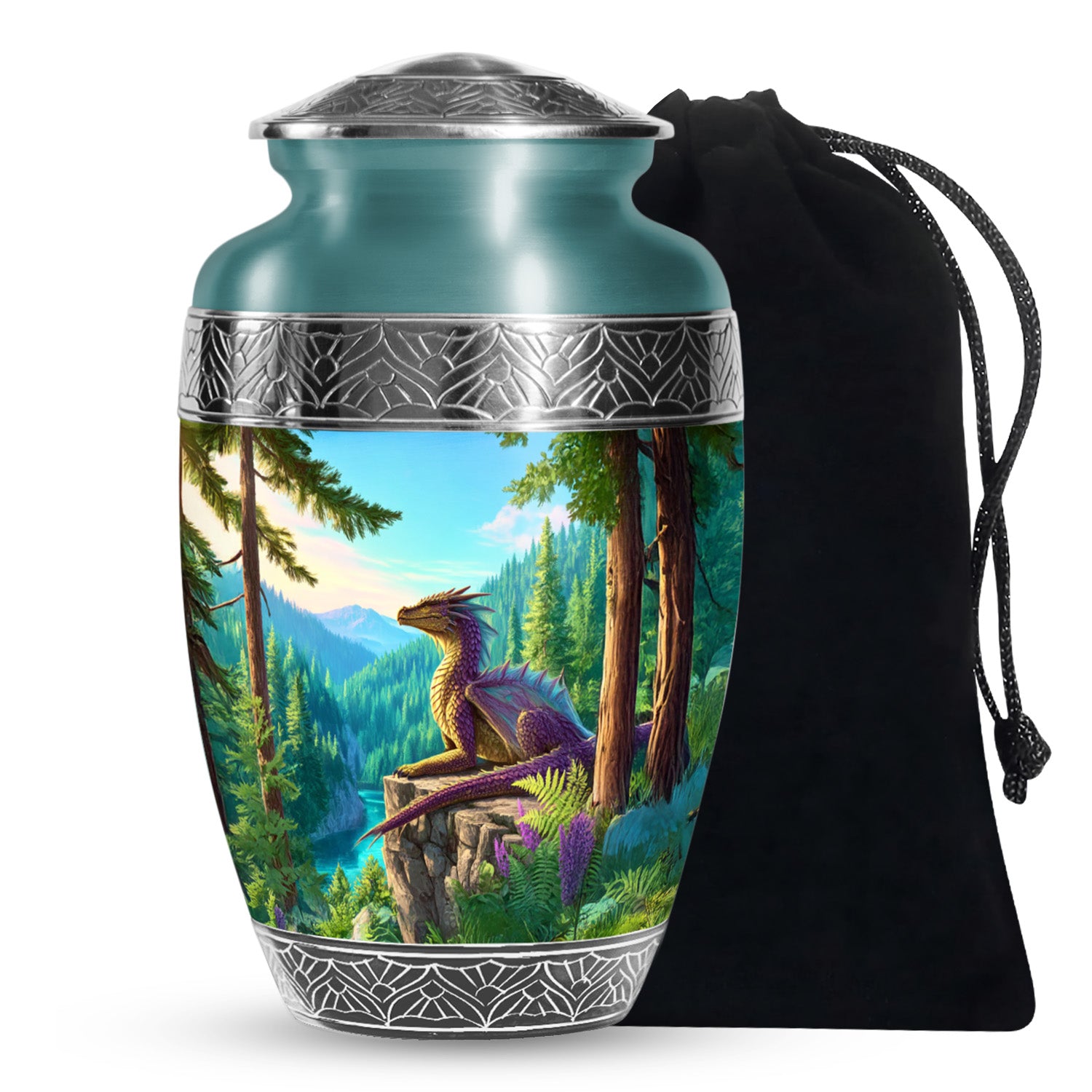 Fantasy Dragon Funeral Urn - Forest Landscape Memorial Urn For Ashes