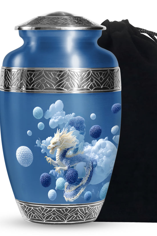 Blue Dragon Cremation Urn - Fantasy Cloud Design Memorial Urn For Burial