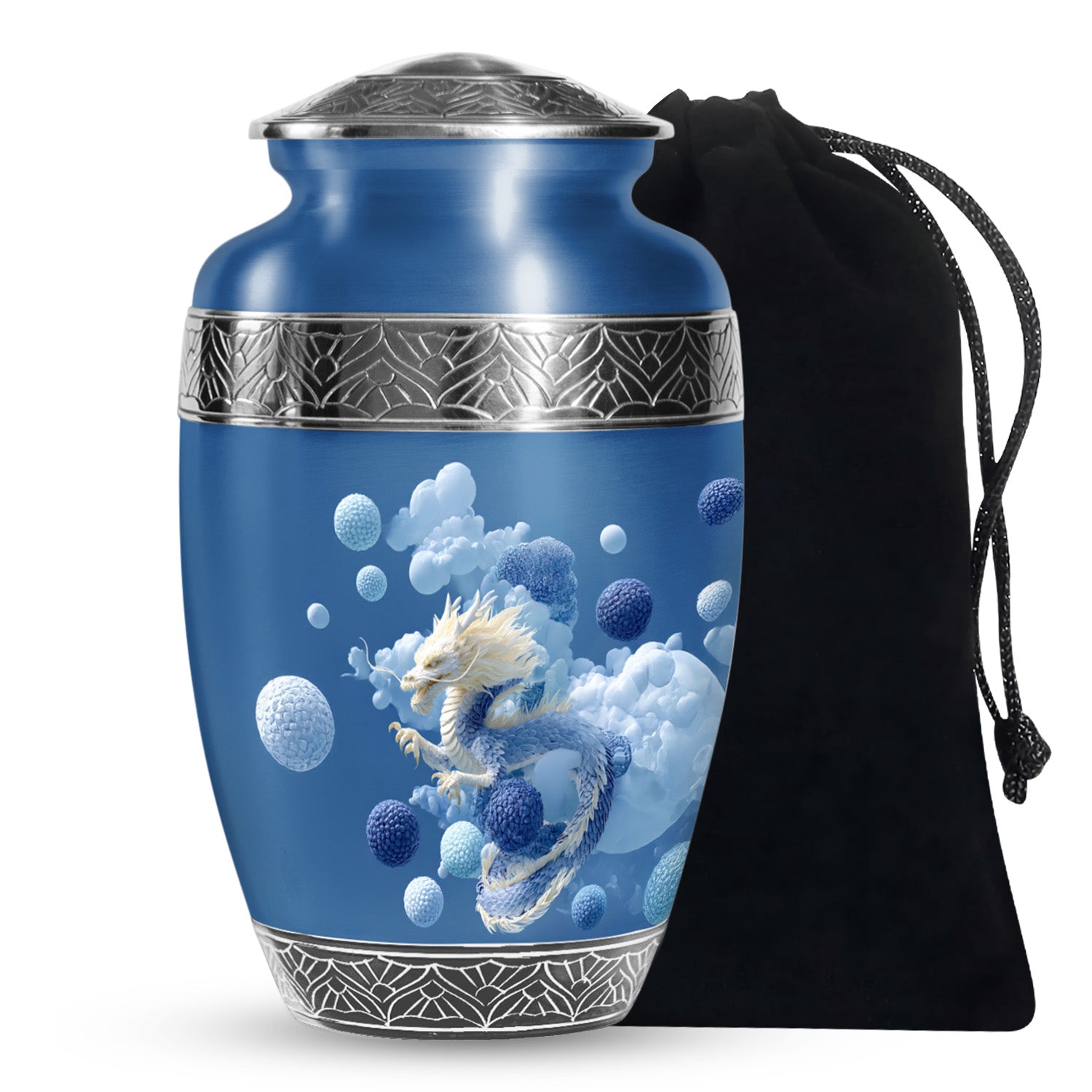 Blue Dragon Cremation Urn - Fantasy Cloud Design Memorial Urn For Burial