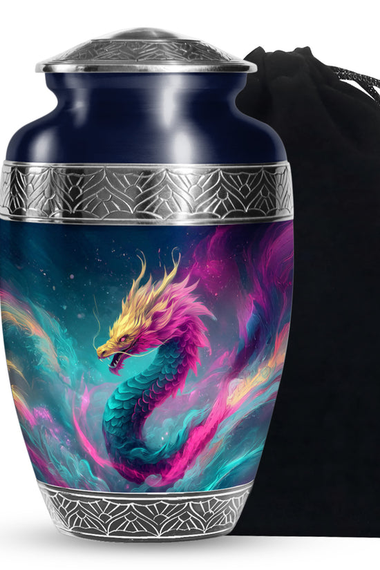 Colourful Dragon Memorial Urn - Aluminium Cremation Urn For Adult Ashes