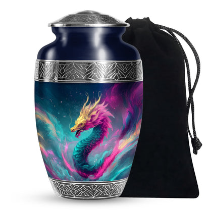 Colourful Dragon Memorial Urn - Aluminium Cremation Urn For Adult Ashes