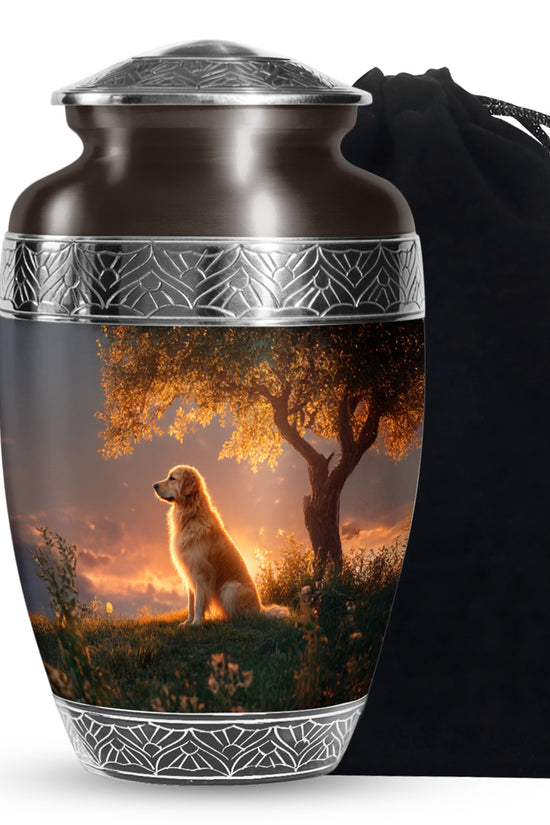 Brown Dog Funeral Urn - Beautiful Sunset Scenic Urns For Pet Ashes