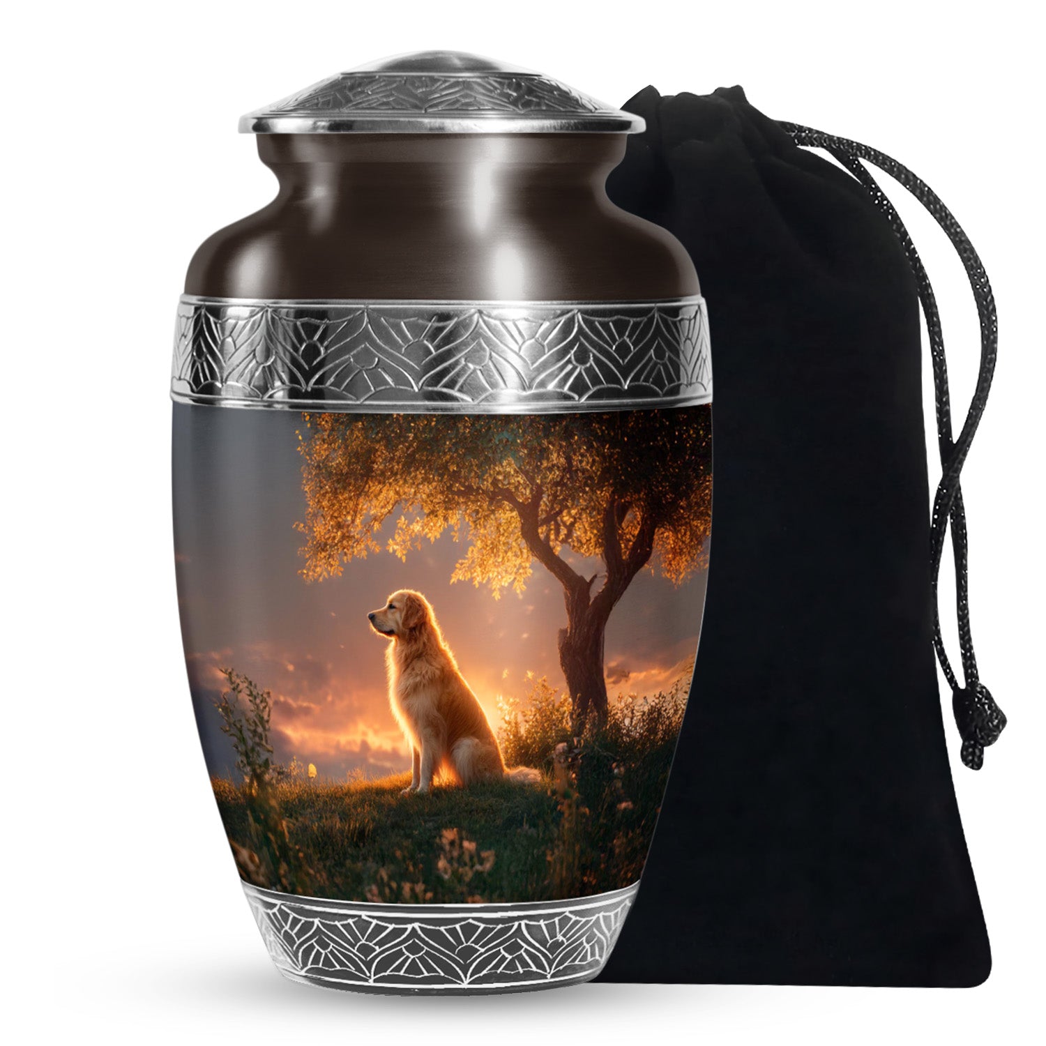 Brown Dog Funeral Urn - Beautiful Sunset Scenic Urns For Pet Ashes
