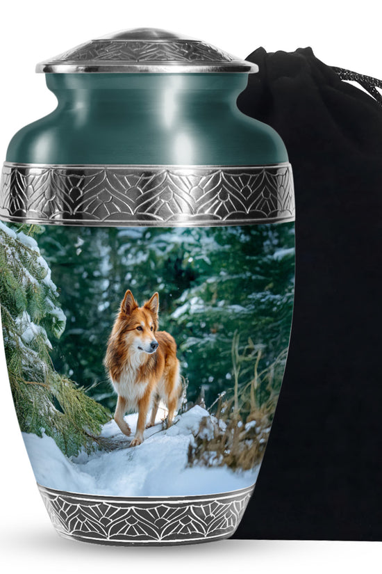 Brown Dog Urn For Cremated Ashes - Snowy Mountain Urns For Pet