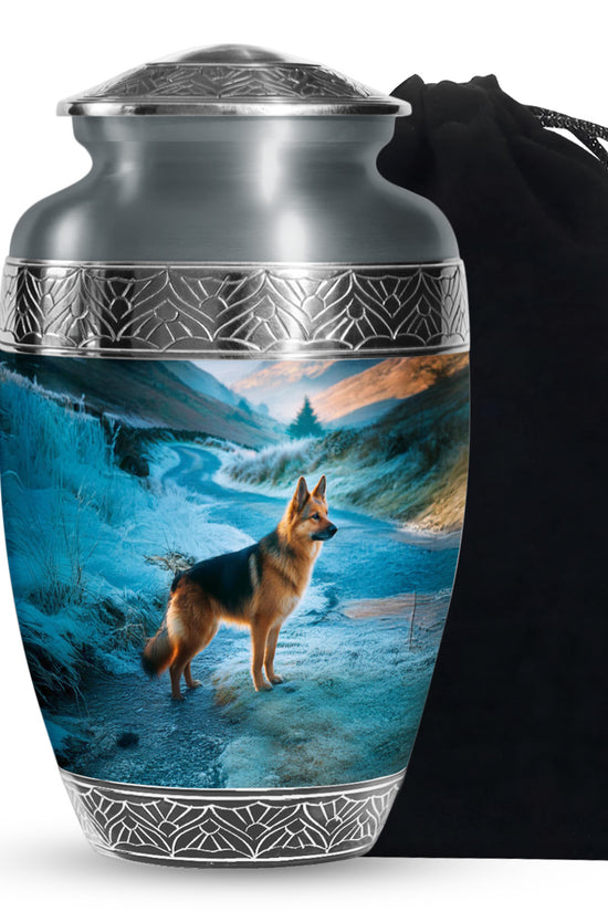 German Shephard In Snow - Burial Urns For Pet Dog Ashes