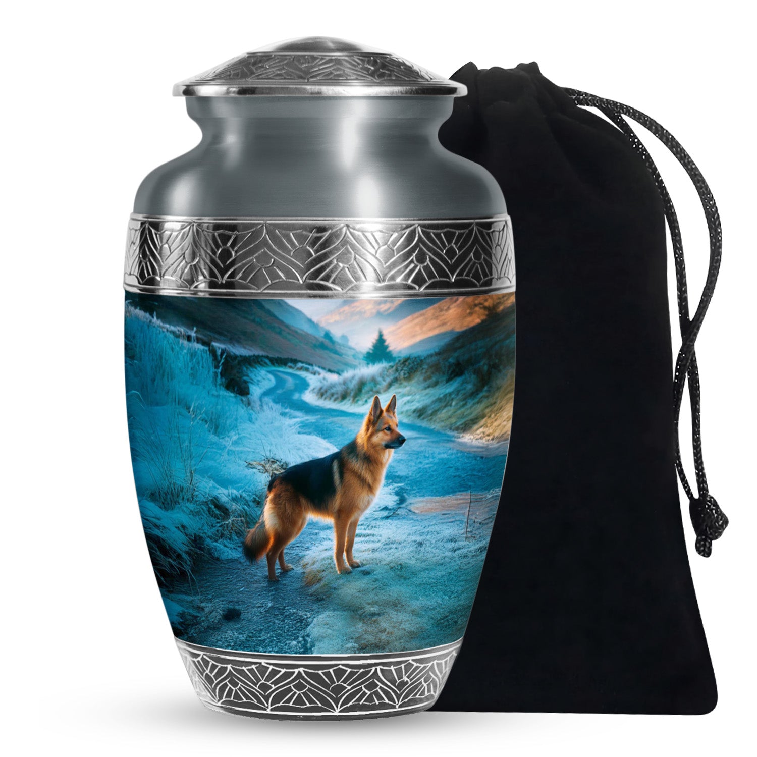 German Shephard In Snow - Burial Urns For Pet Dog Ashes