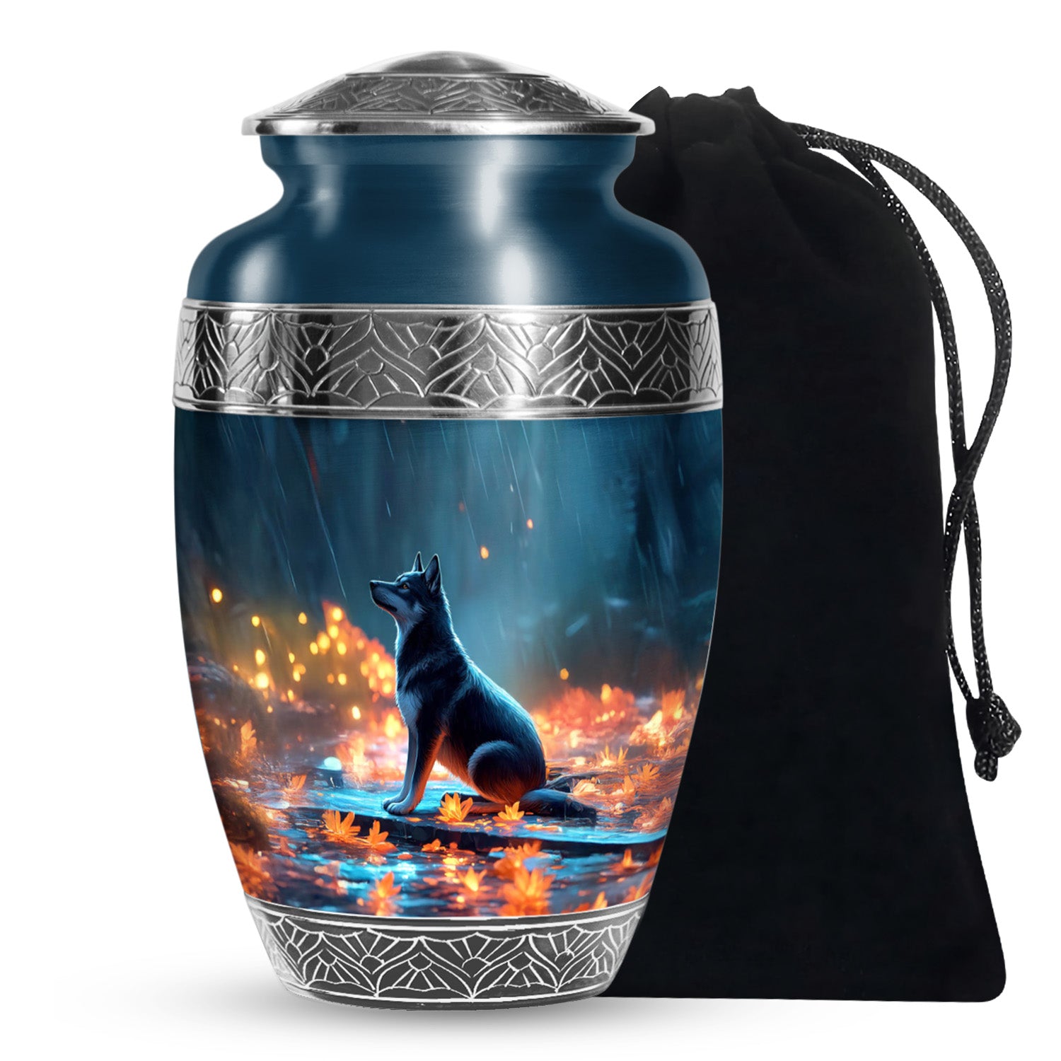 Dog in Rain Scenic Urns - Handracfted Personalized Urns For Pet Ashes