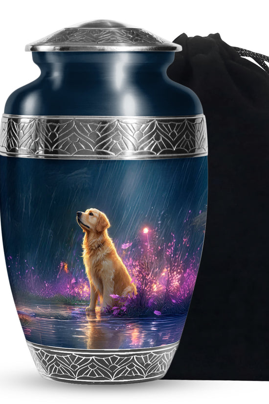 Golden Retriever Memorial Urn - Glowing Flowers Cremation Urn For Pet Dog