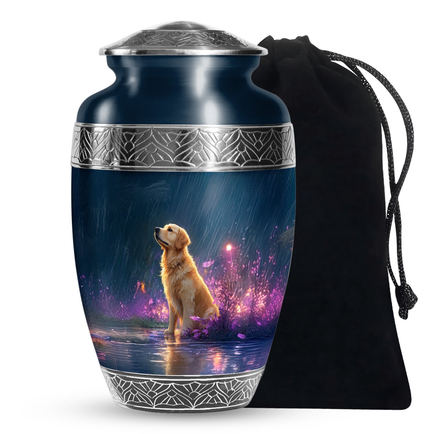 Golden Retriever Memorial Urn - Glowing Flowers Cremation Urn For Pet Dog