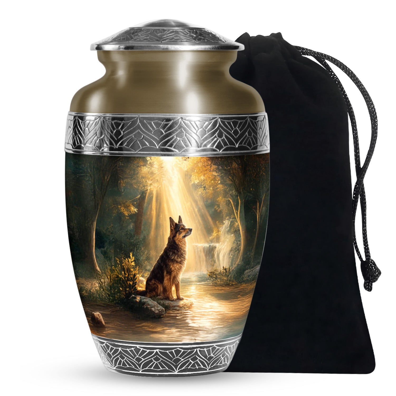 German Shepherd Fuenral Urn - Peaceful Forest Memorial Urn For Dog