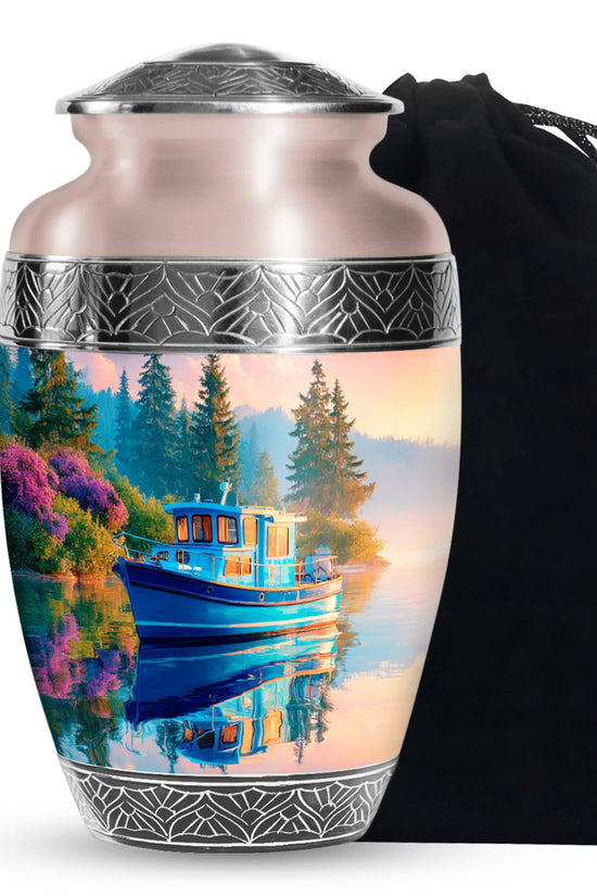Blue Boat Cremation Urns - Lake Funeral Urns For Father & Mother