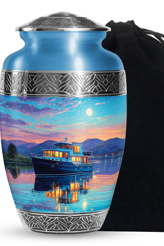 Sunset Yacht Cremation Urns - Mountain Lake Funeral Urns For Ashes