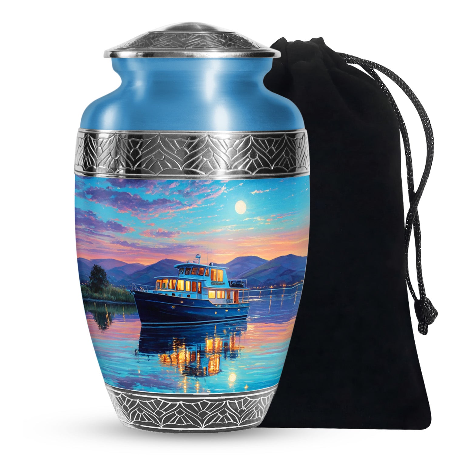 Sunset Yacht Cremation Urns - Mountain Lake Funeral Urns For Ashes
